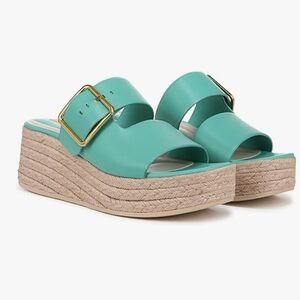 Stylish Teal Platform Sandals with Gold Buckle